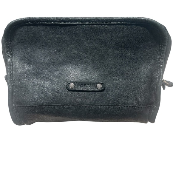 Fossil Black Leather Unisex Travel Pouch, Toiletry Bag, Cosmetic Case - Picture 6 of 8